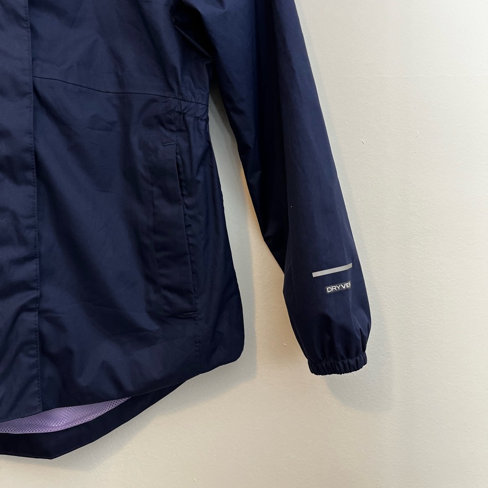 The North Face Girls 10/12 DryVent Rain Jacket Navy Lilac Hooded Waterproof EUC - Picture 2 of 7